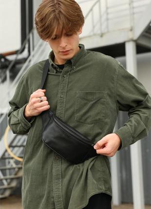 Поясная сумка бананка натуральная кожа sambag tirso  pso черный