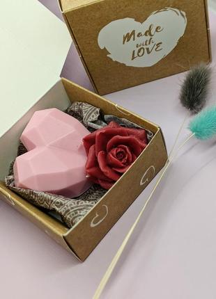 Мыло сердце, валентинка, подарочный набор, мыло ручной работы