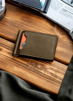 Зажим для денег и карточек simple brown из натуральной кожи crazy horse коричневый кожаный держатель для купюр