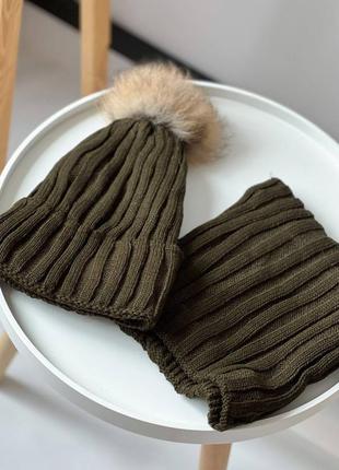 Зима еврозима детская шапка  с натуральным меховым пампоном унисекс 2-9 лет для мальчика и девочки с бубоном