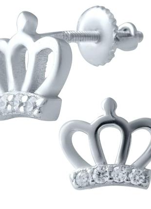 Серебряные серьги с фианитами стильные женские сережки гвоздики пусеты нежные сережки в форме короны