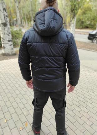 Чоловіча утеплен куртка темно-синя  знімний капюшон6 фото