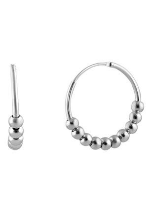 Модные серебряные серьги кольца с шариками без камней стильные женские сережки из серебра1 фото