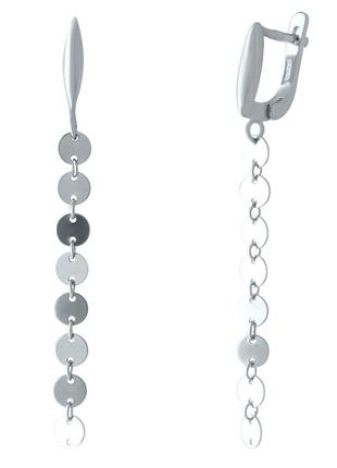 Стильные серебряные сережки подвески без камней длинные женские серьги с кругами из серебра английский замок1 фото