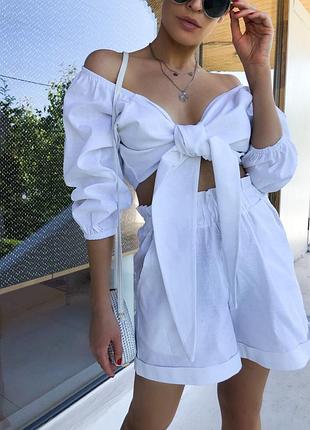 Шикарний лляний костюм шорти і топ