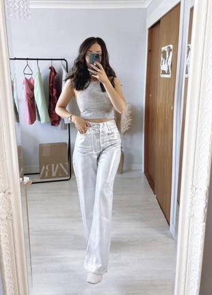 Трендовые серебряные широкие джинсы zara wide leg2 фото