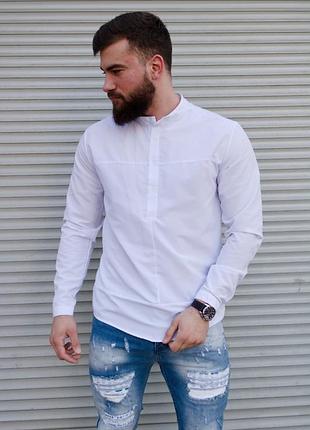 Біла чоловіча сорочка casual комірець - стійка