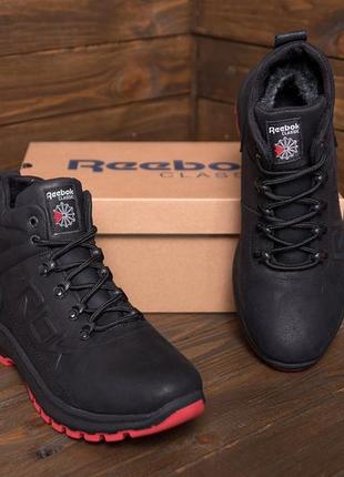 Мужские зимние кожаные кроссовки reebok black leather6 фото