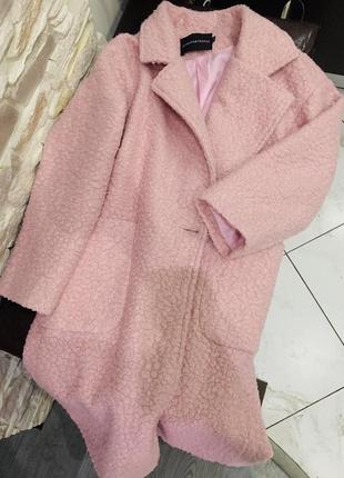 Шуба пальто барашек пудра розовая  42-46 размер1 фото