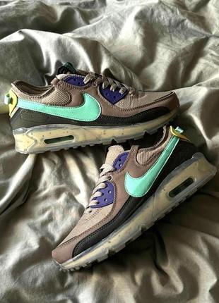 Стильные мужские кроссовки nike light air max 90 terrascape	 premium коричневые с бирюзовым лого