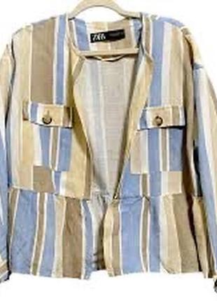 Zara полосатая куртка блейзер из смесового льна5 фото