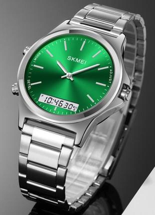 Мужские наручные кварцевые (электронные) часы skmei 2120sign silver-green6 фото