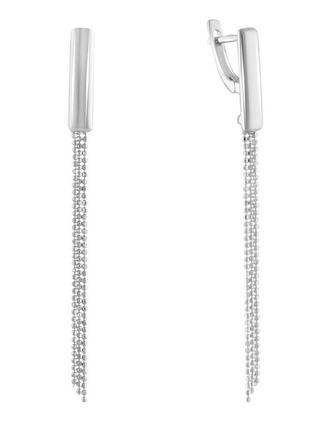 Стильні срібні сережки висячі без каменів довгі жіночі сережки китиці зі срібла серги з англійським замком