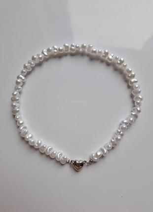 Нова підвіска намисто кольє тренд shein кулон срібного білого кольору трендове ланцюжок ланцюг перлини перлинки серце сердечко чокер
