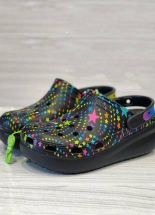 Крокс краш клог плафторма деско черные crocs crush clog black/mult disco dance3 фото