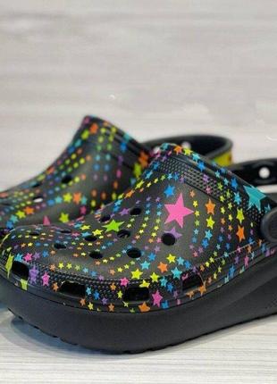 Крокс краш клог плафторма деско черные crocs crush clog black/mult disco dance4 фото