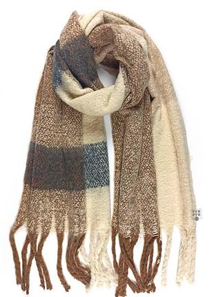 Теплий зимовий шерстяний шарф-плед палантин довгий товстий об'ємний у клітинку