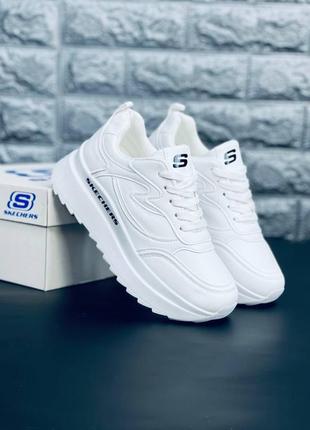 Женские кроссовки skechers белые кожаные кроссовки скечерс