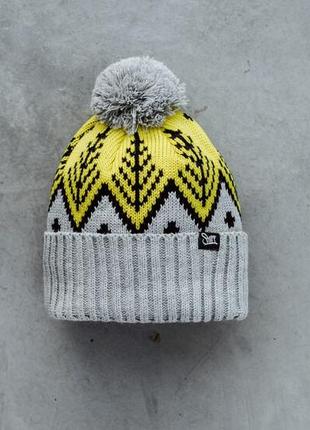 Зимова шапка з помпоном staff yellow & gray pattern pompon