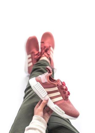 Крутые женские летние кроссовки adidas nmd розовые с белым