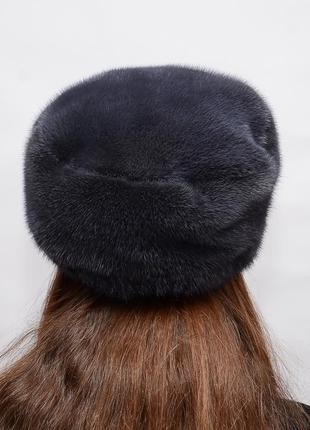 Женская норковая шапка кубанка бетти синий ирис3 фото