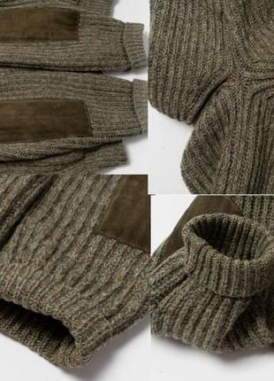 Brenire scotland vintage wool cardigan suede patches   чоловічий светр кардиган9 фото