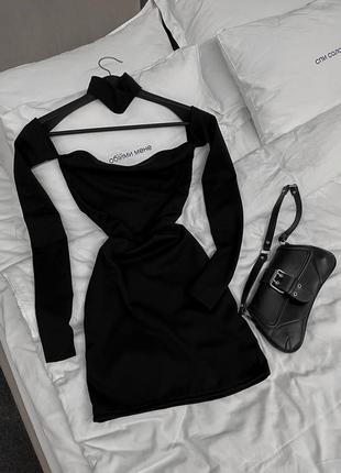 Платье женское короткое мини стрейчевое с чокером открытыми плечами нарядное праздничное сексуальное красивое черное бордовое красное с декольте4 фото