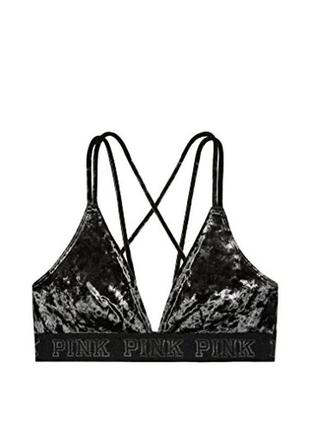 Victoria’s secret pink черный велюровый бра бархат треугольный лиф топ топик5 фото