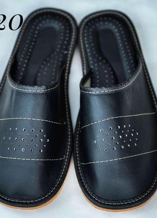 Тапочки мужские комнатные кожаные закрытый носок ,чёрные , 40 -46 размеры.2 фото