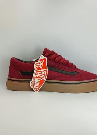 Бордовые красные с черными полосками кеды кроссовки ванс vans олдскулы