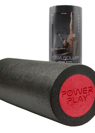 Масажний ролик (роллер) гладкий powerplay 4021 fitness roller чорно-червоний (30x15см.)