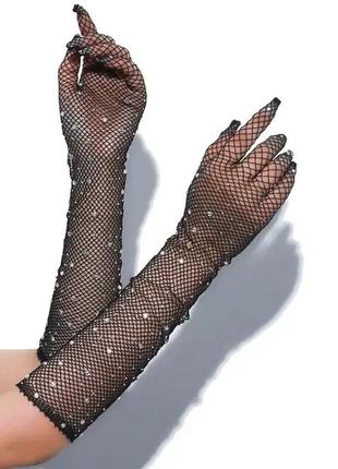 Жіночі рукавички із сіточки зі стразами