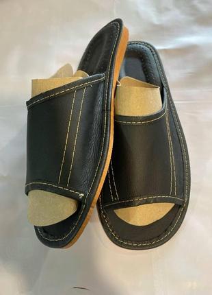 Тапочки мужские комнатные кожаные открытый носок , черные,  40-46 размеры.3 фото