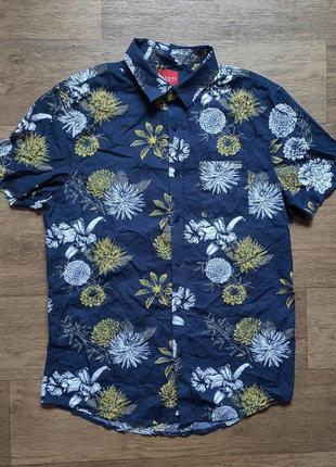 Рубашка гавайская guess мужская пляжная синяя гес поло тениска м гавайка