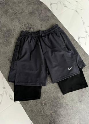 Чоловічі спортивні шорти nike темно-сірі найк шорти-лосіни весняні літні1 фото