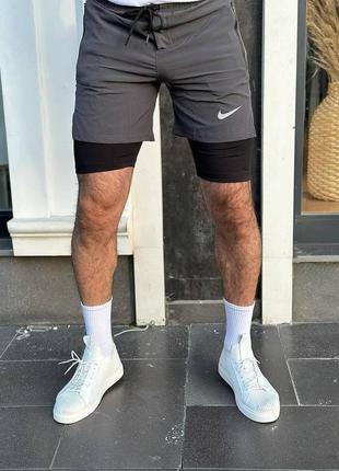 Мужские спортивные шорты nike темно-серые найк шорты-лосины весенние летние7 фото