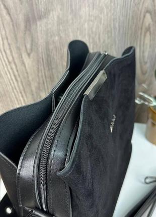 Женская замшевая сумка стиль zara, сумочка зара черная натуральная замша r_10996 фото