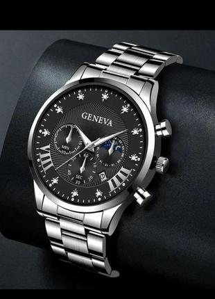 Чоловічий набір, кварцовий наручний годинник 40 мм, з нержавіючої сталі та браслет3 фото