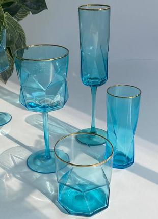 Коллекция бокалов и стаканов голубая геометрия, стакан хайбол 225 мл6 фото