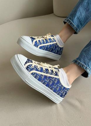 Крутейшие женские кеды в стиле christian dior low azure blue logo синие