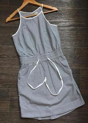 Стильное летнее котоновое платье в полоску размер с