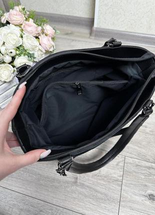 Жіноча велика сумка чорна натуральний замш і екошкіра формат а44 фото