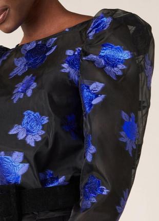 Блуза прозрачная черная с синими блестящими розами monsoon-12/143 фото