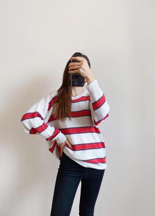 Джемпер свитер в полоску коричнево-белый1 фото