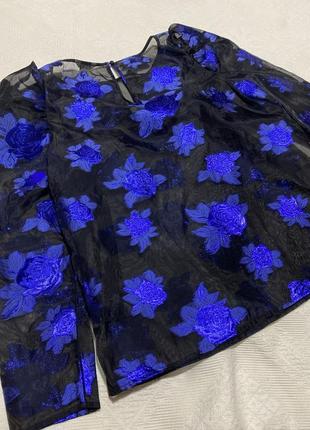 Блуза прозрачная черная с синими блестящими розами monsoon-12/146 фото