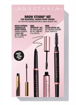 Базовый набор для макияжа бровей anastasia beverly hills brow studio soft brown 0.2 г + 2.2 г + 2.5 мл8 фото