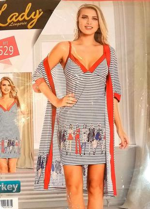 Ночная рубашка с рисунком и халат lady