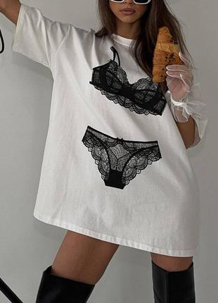 Стильна трендова жіноча футболка вільного крою з оригінальним принтом 😍      7030
