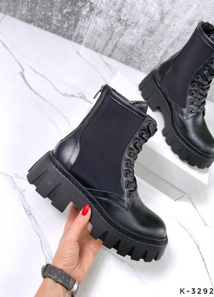 Натуральные кожаные черные демисезонные и зимние ботинки