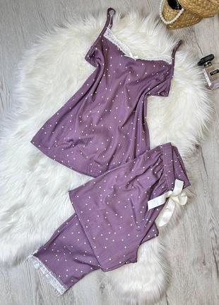 Лиловая пижама/домашний костюм майка и штаны s-xl
